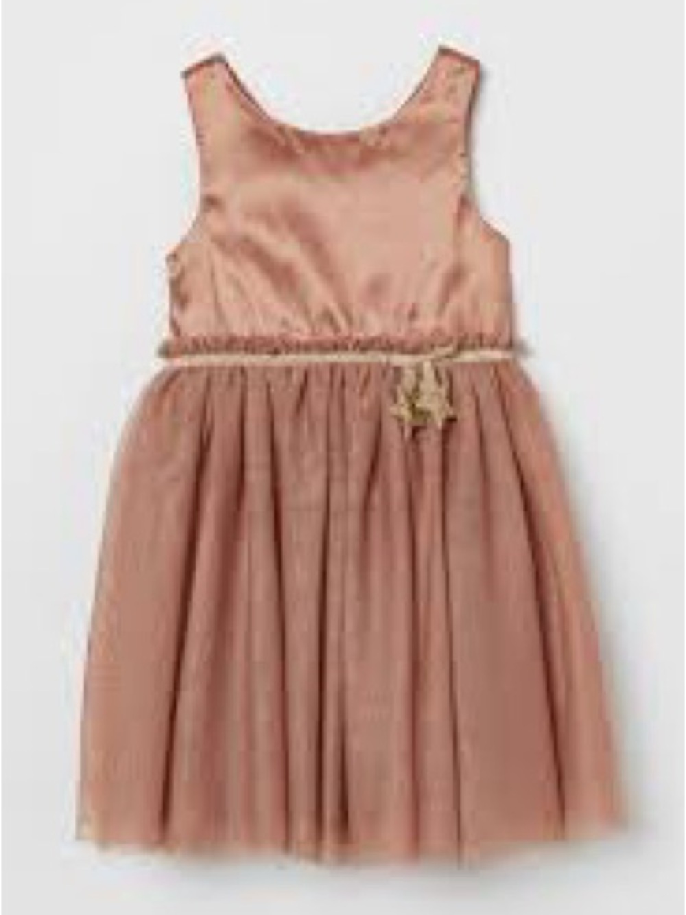 Girls size 6-7 H&M tan/gold sparkle tulle dress with 2 gold stars dangling